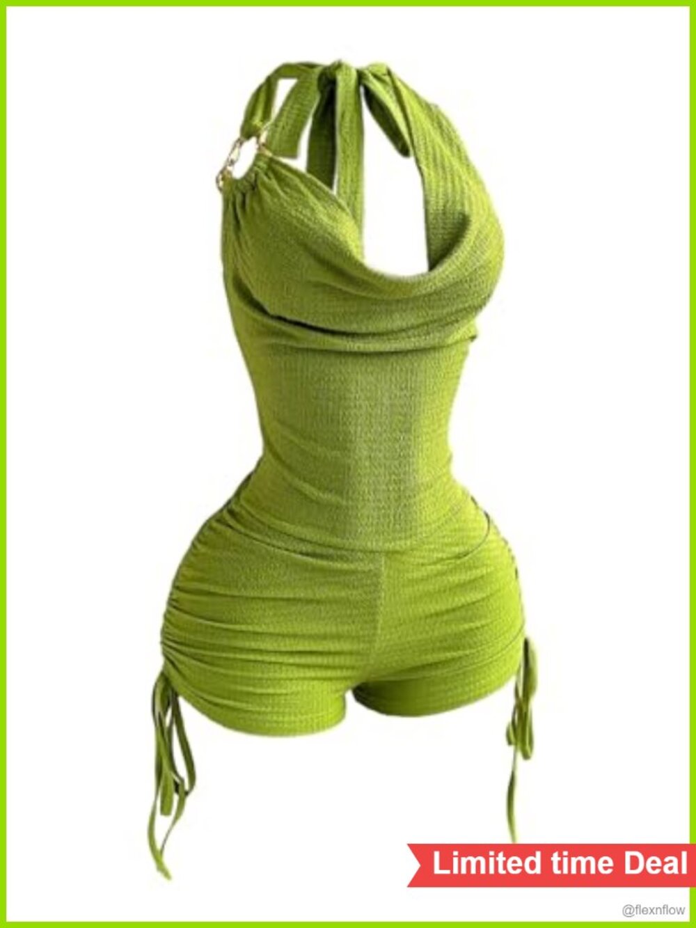 Backless Halter Romper Draped Cowl Neck Bodycon Short Jumpsuit